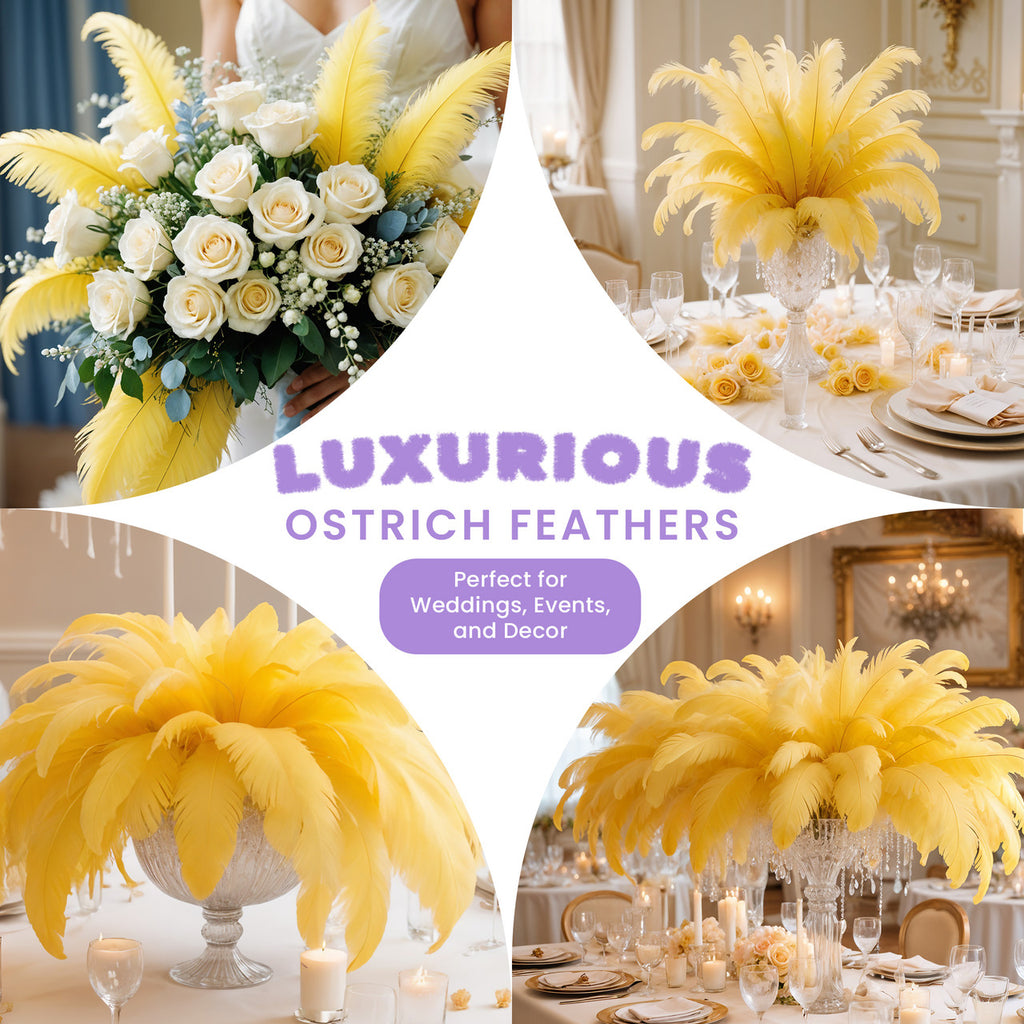 35-40cm Loose Ostrich Feathers, 5pcs - Yellow