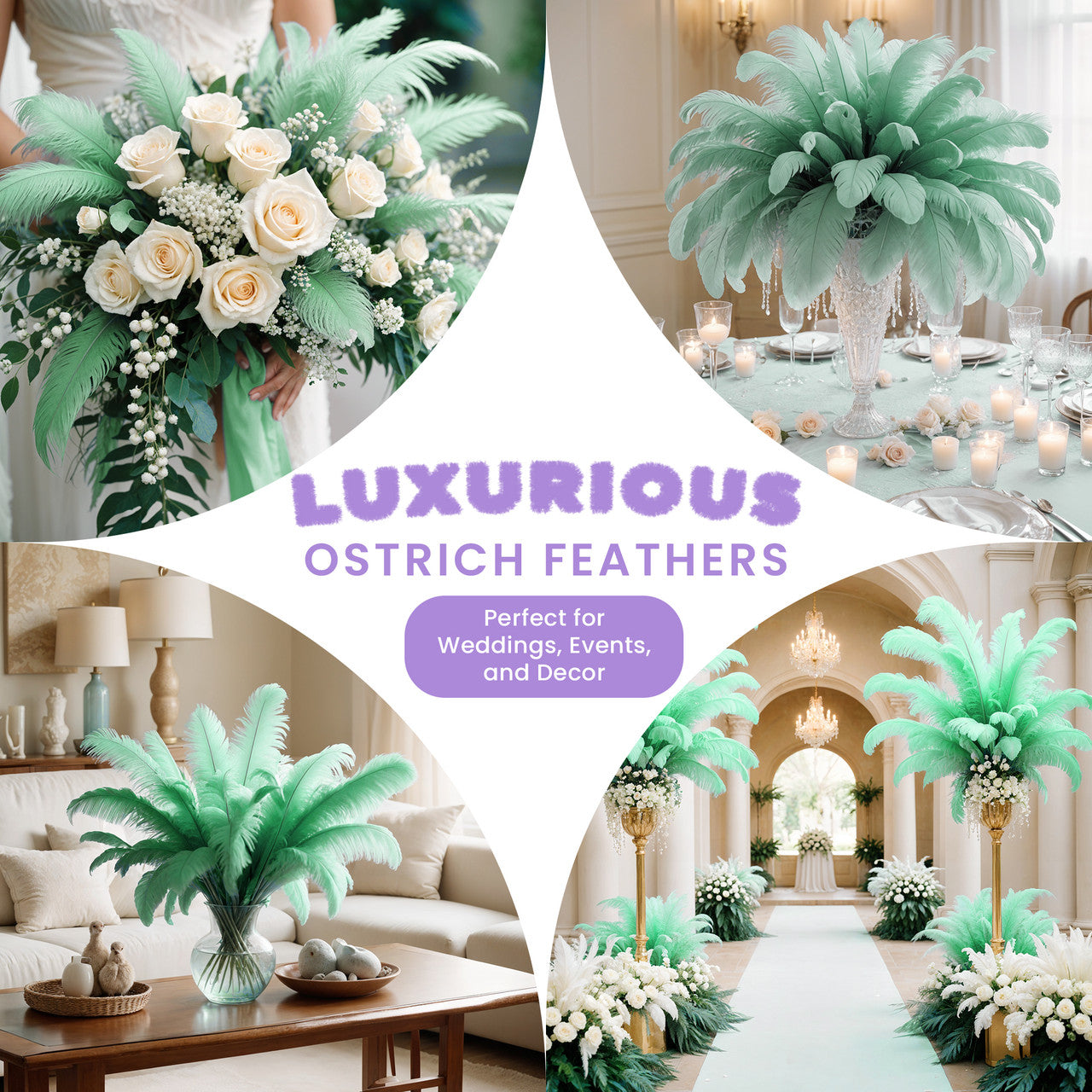 35-40cm Loose Ostrich Feathers, 5pcs - Mint