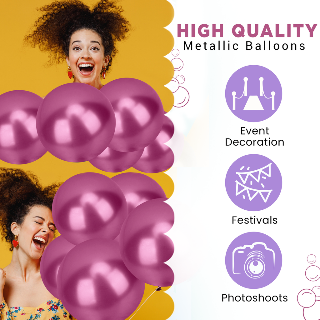 Metallic Shiny Balloons - Rose Pink