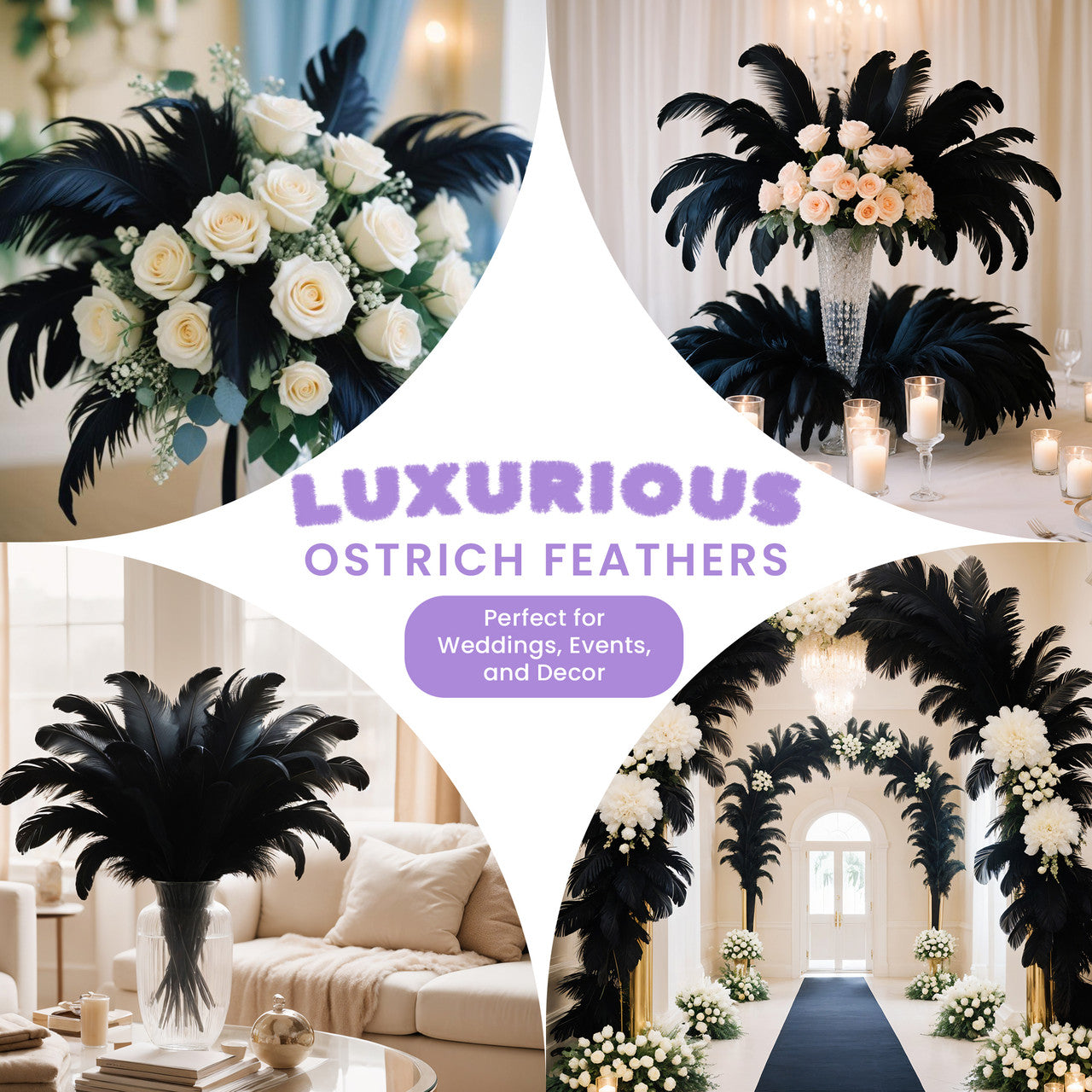 35-40cm Loose Ostrich Feathers, 5pcs - Black