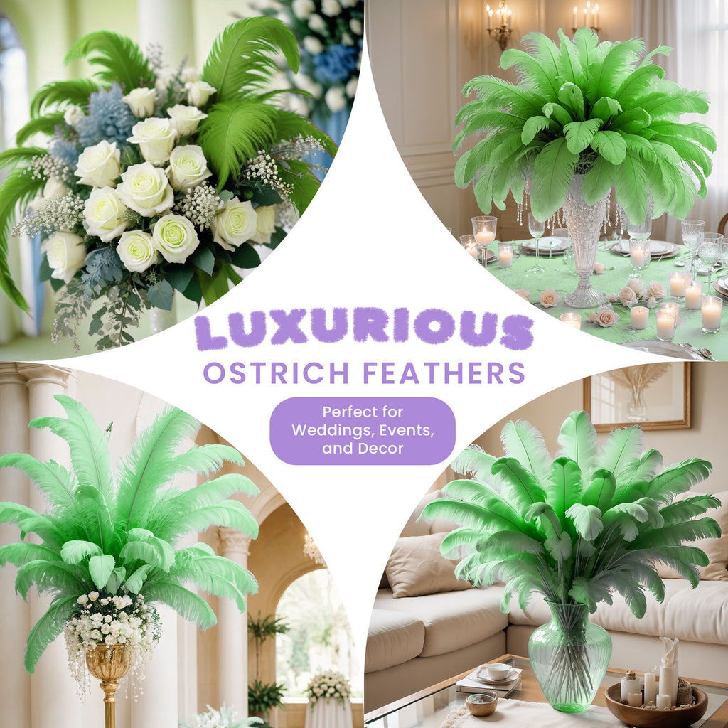 35-40cm Loose Ostrich Feathers, 5pcs - Green