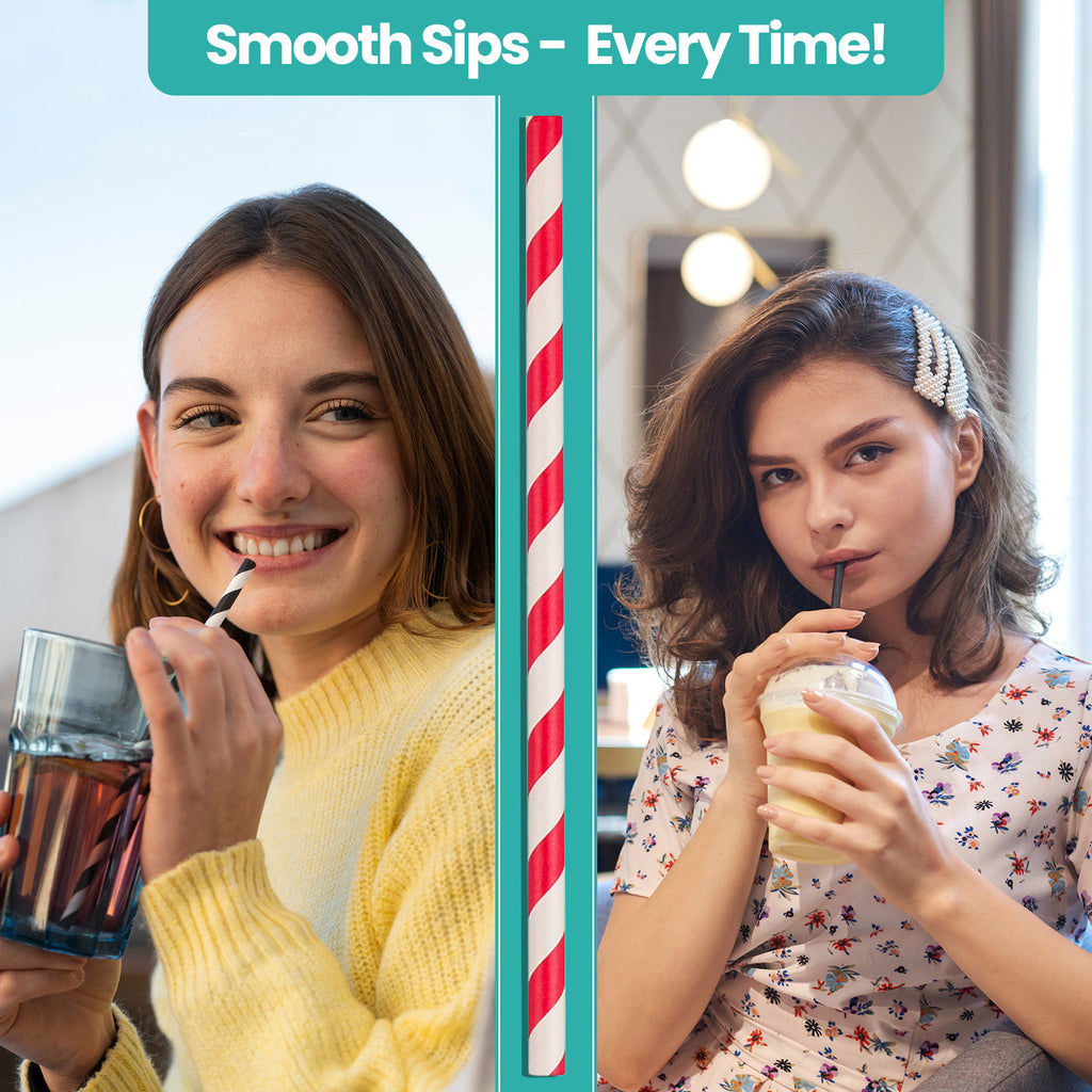 Red & White Striped Biodegradable Paper Straws