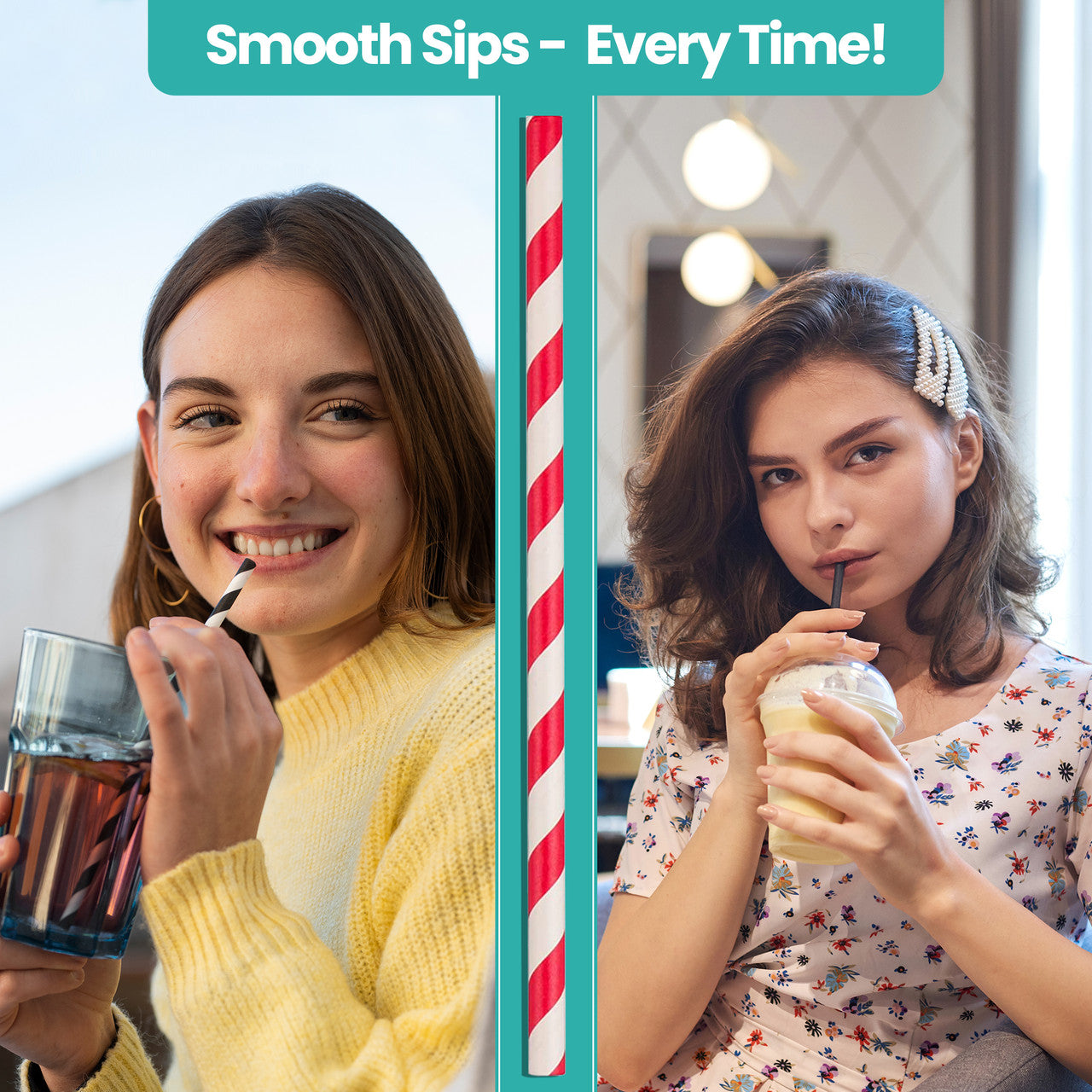 Red & White Striped Biodegradable Paper Straws