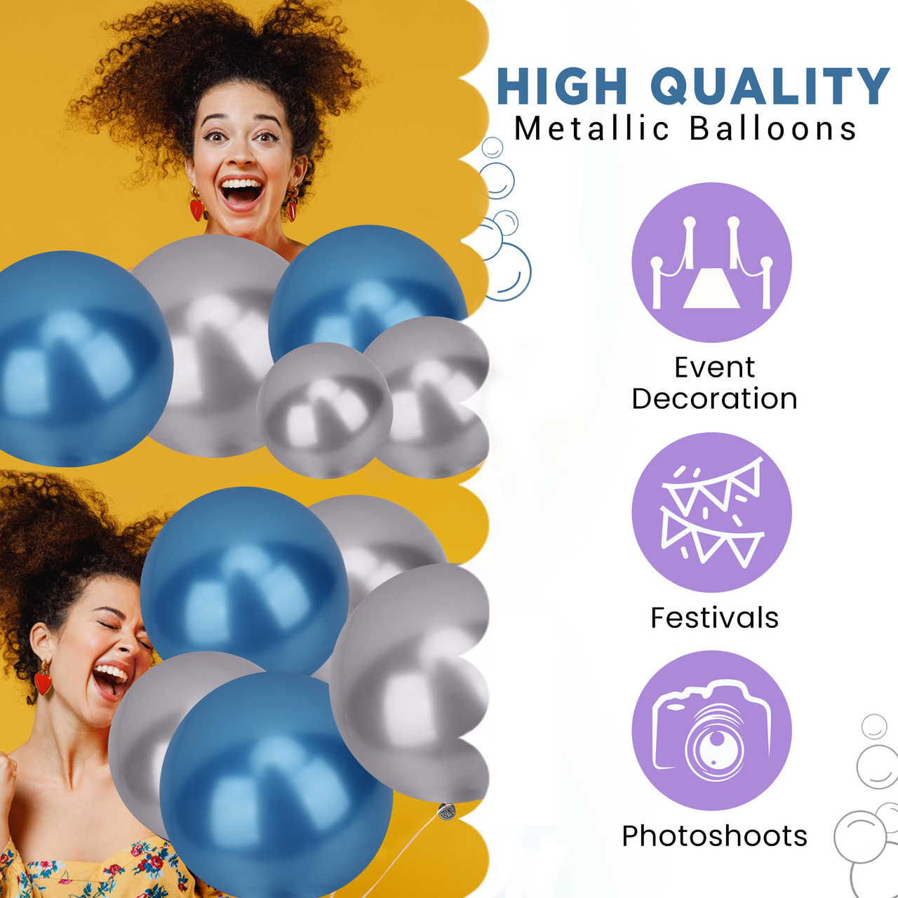 Metallic Shiny Balloons - Blue & Silver