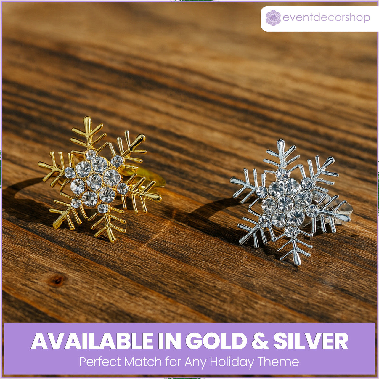 Snowflake Napkin Rings with Diamante – Christmas Table Décor - Gold