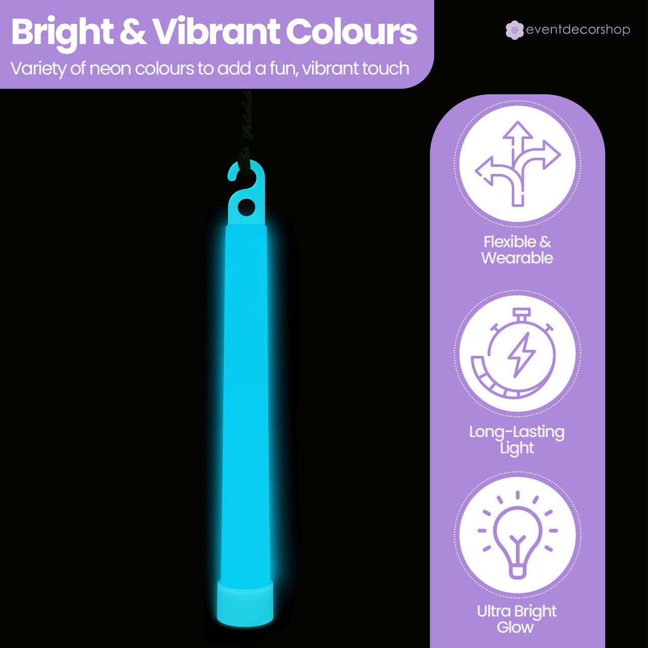 6" Premium Neon Glow Sticks (Pack of 25) - Aqua
