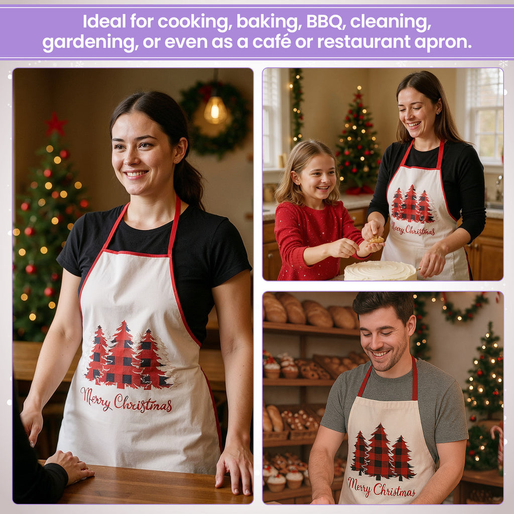 Unisex Christmas Apron for Adults - Red and Black Plaid Design