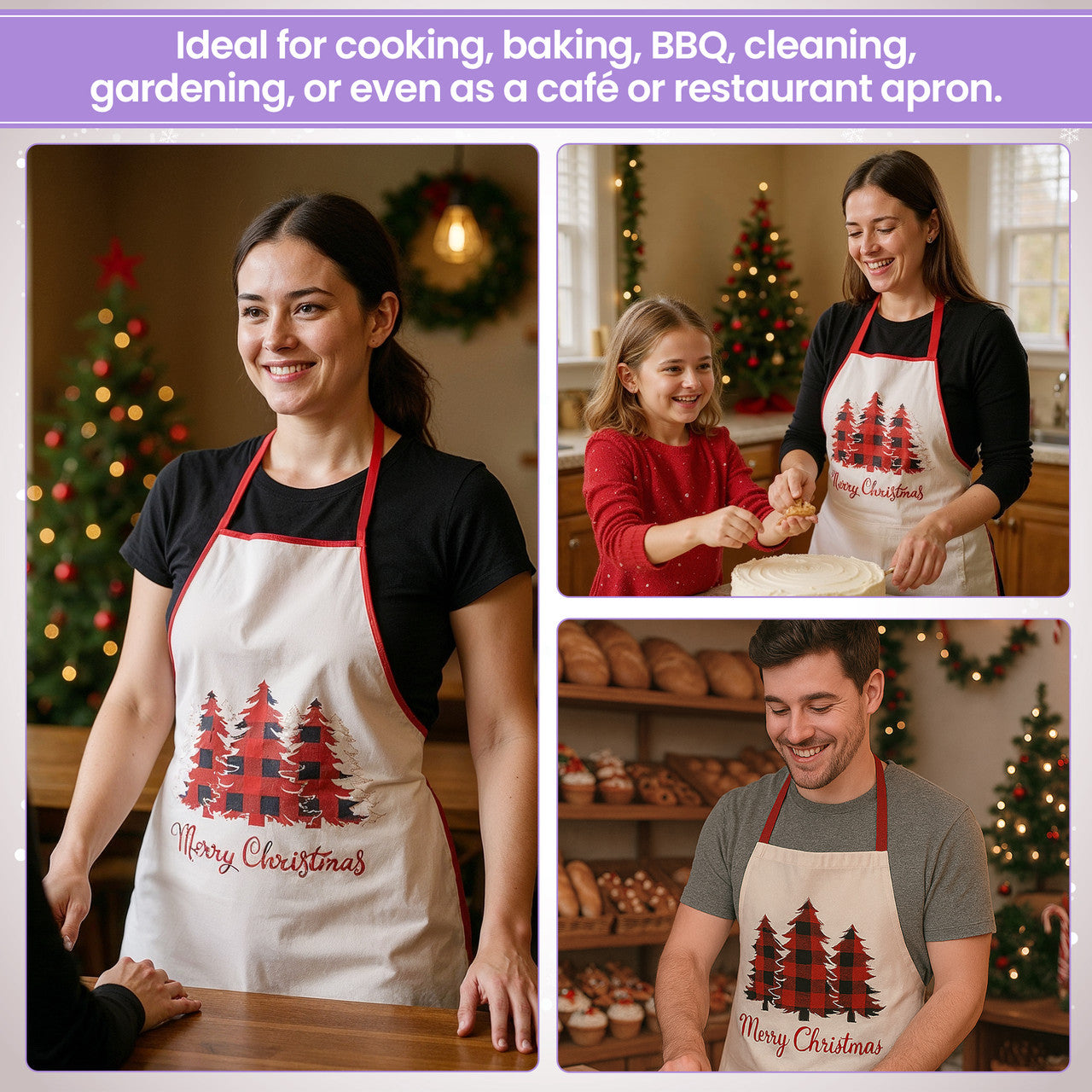 Unisex Christmas Apron for Adults - Red and Black Plaid Design
