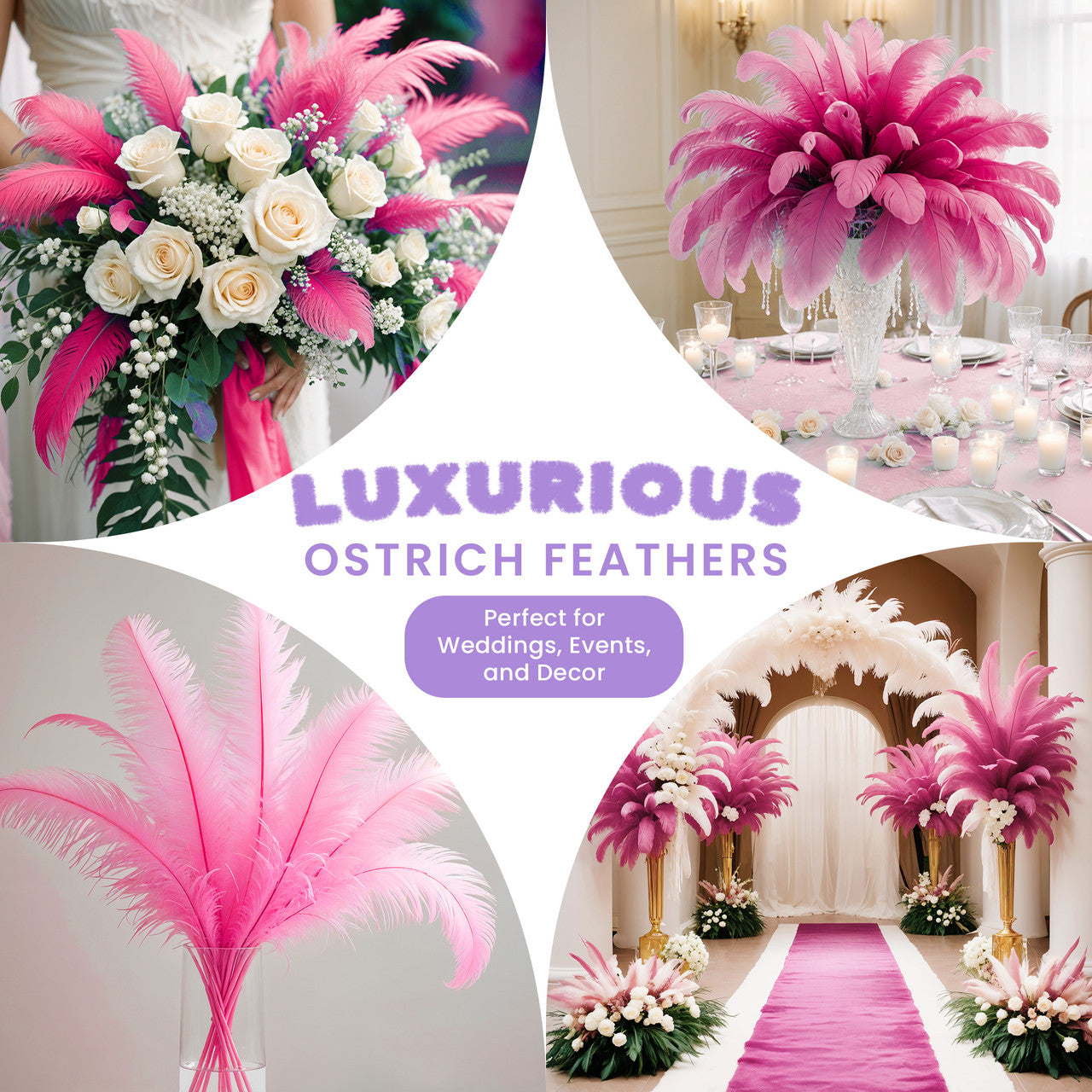 35-40cm Loose Ostrich Feathers, 5pcs - Baby Pink