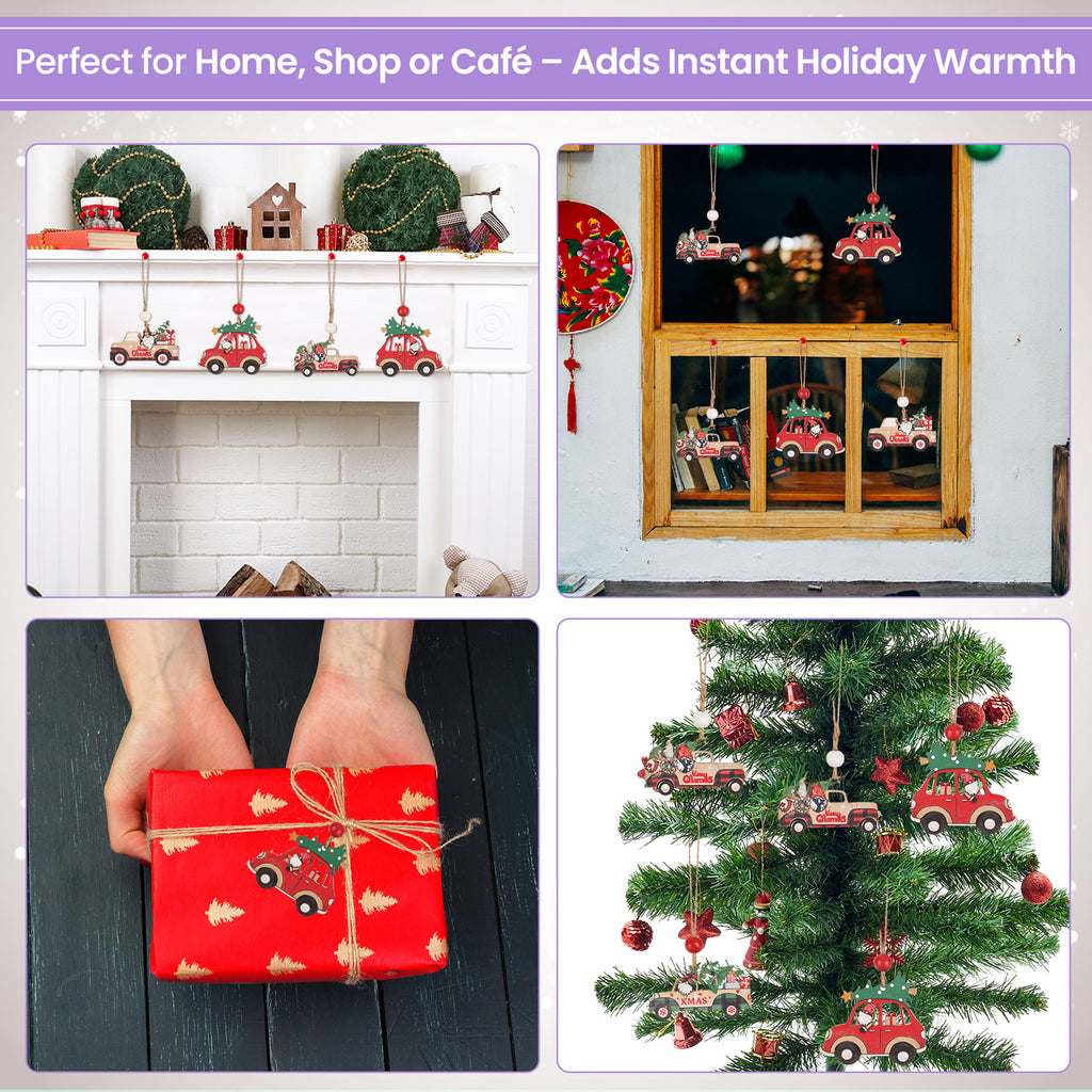 Wooden Santa Car Christmas Ornaments Set