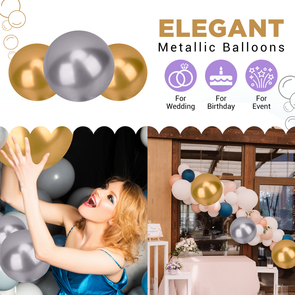 Metallic Shiny Balloons - Silver & Gold