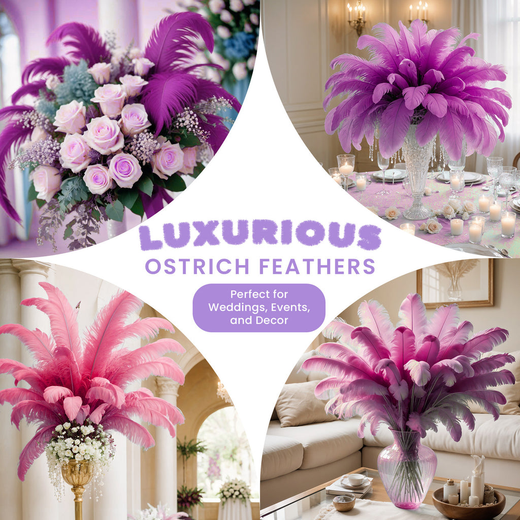 35-40cm Loose Ostrich Feathers, 5pcs - Hot Pink