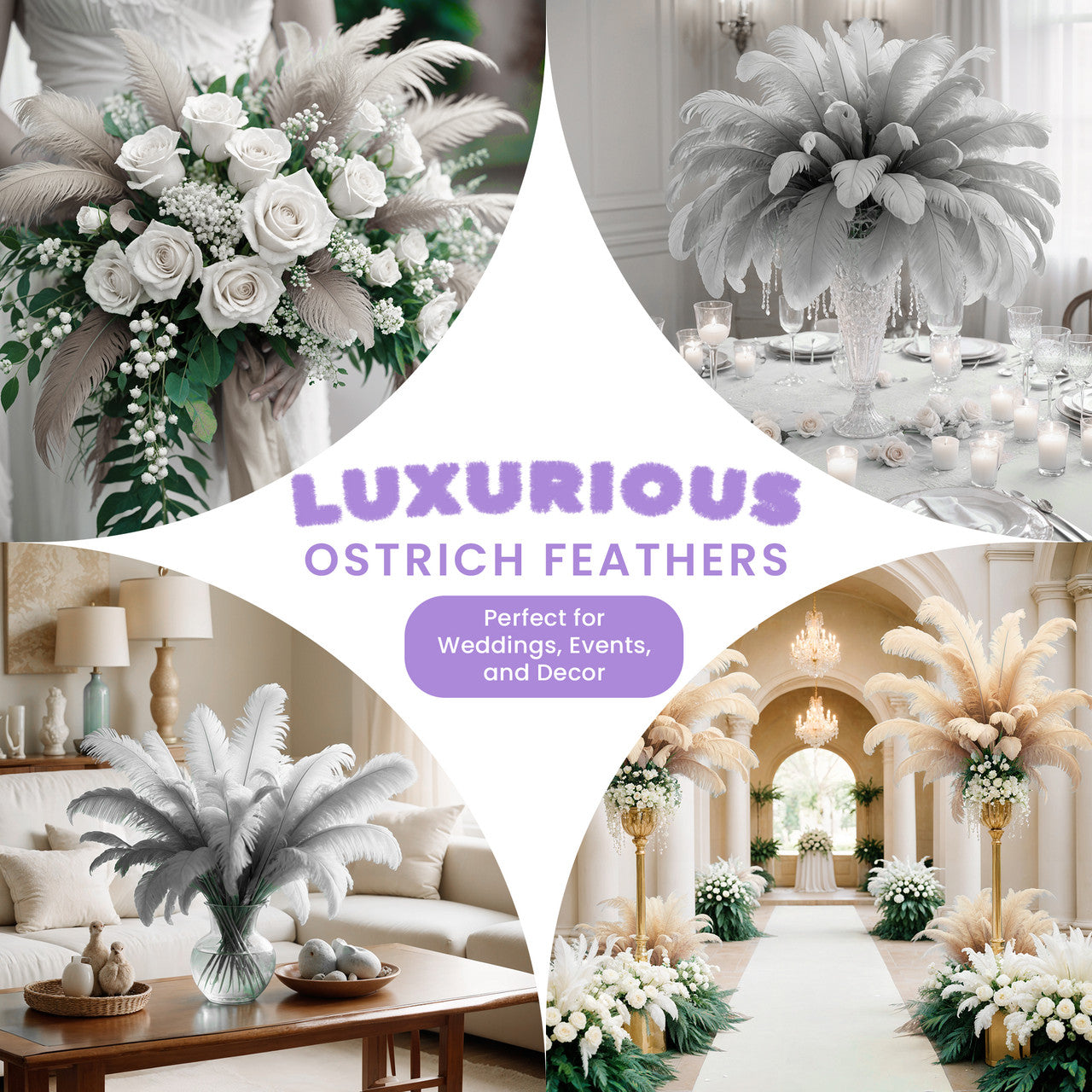 35-40cm Loose Ostrich Feathers, 5pcs - Silver