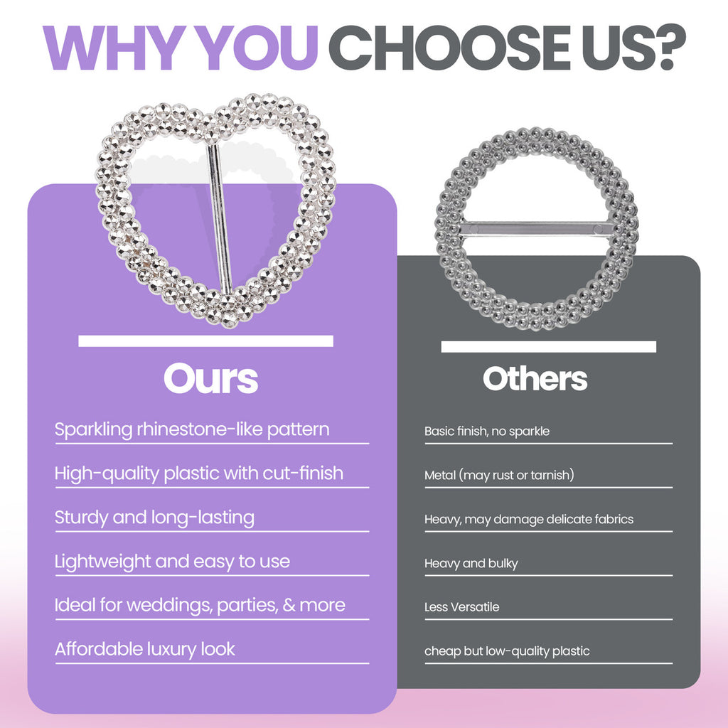Heart Silver Slider Buckle Chair Bands - 5pcs