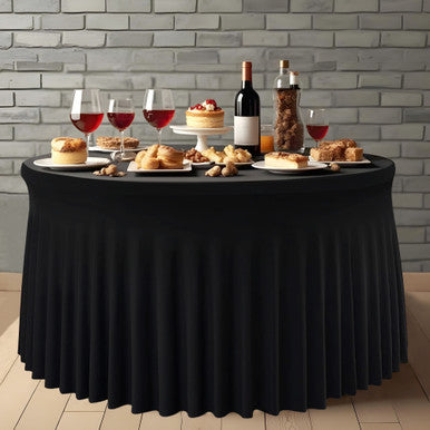 60" Round Spandex Tablecloth with Skirt - Black