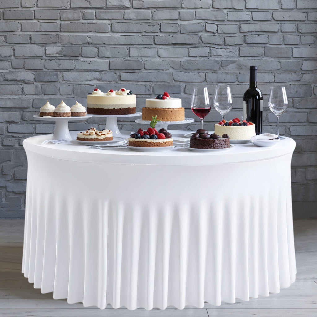 60" Round Spandex Tablecloth with Skirt - White