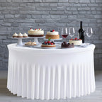 60" Round Spandex Tablecloth with Skirt - White