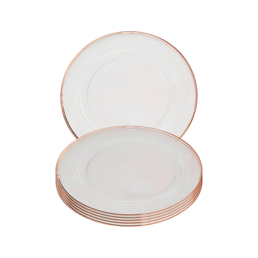 Round Charger Plate - Clear with Rose Gold Trim x 6