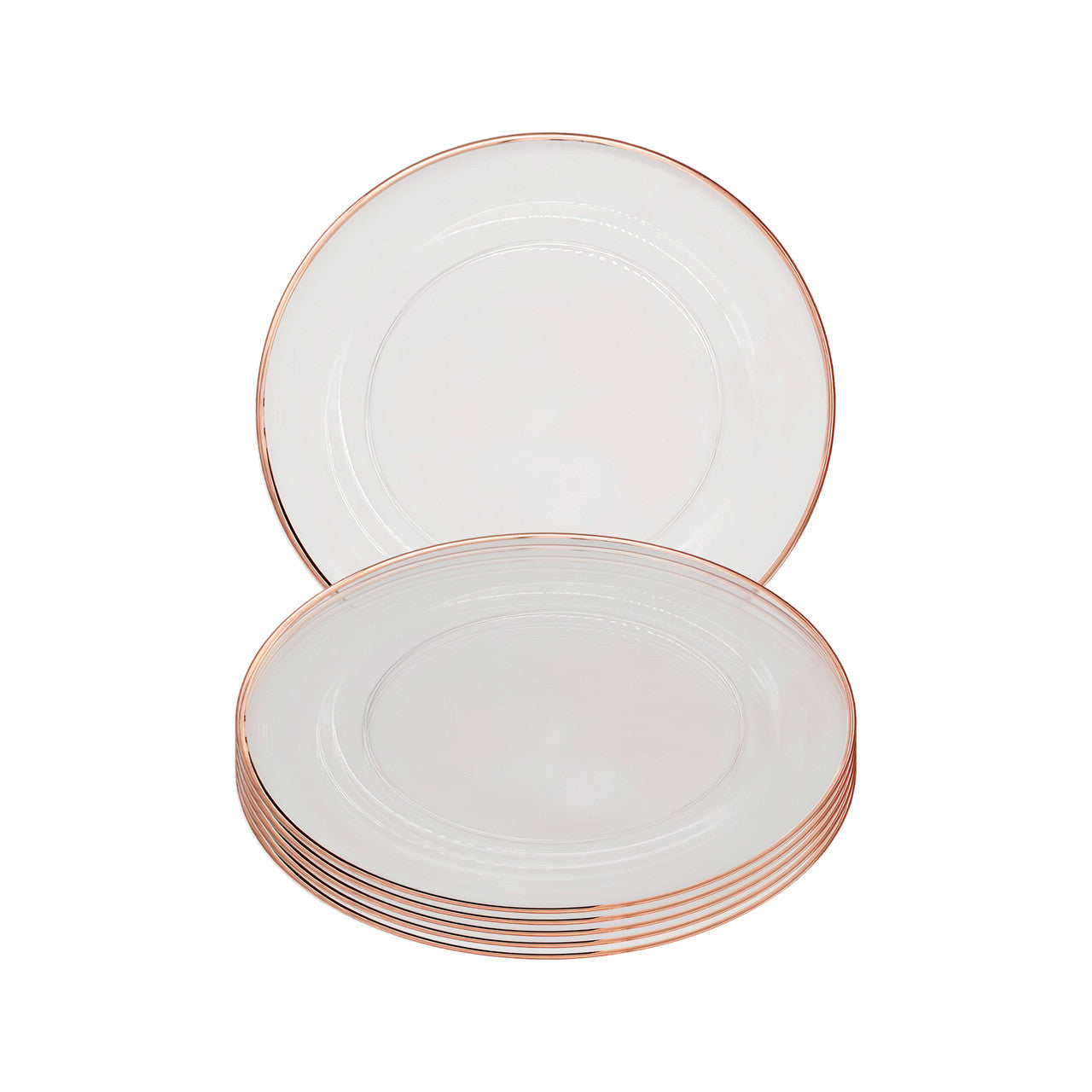 Round Charger Plate - Clear with Rose Gold Trim x 6