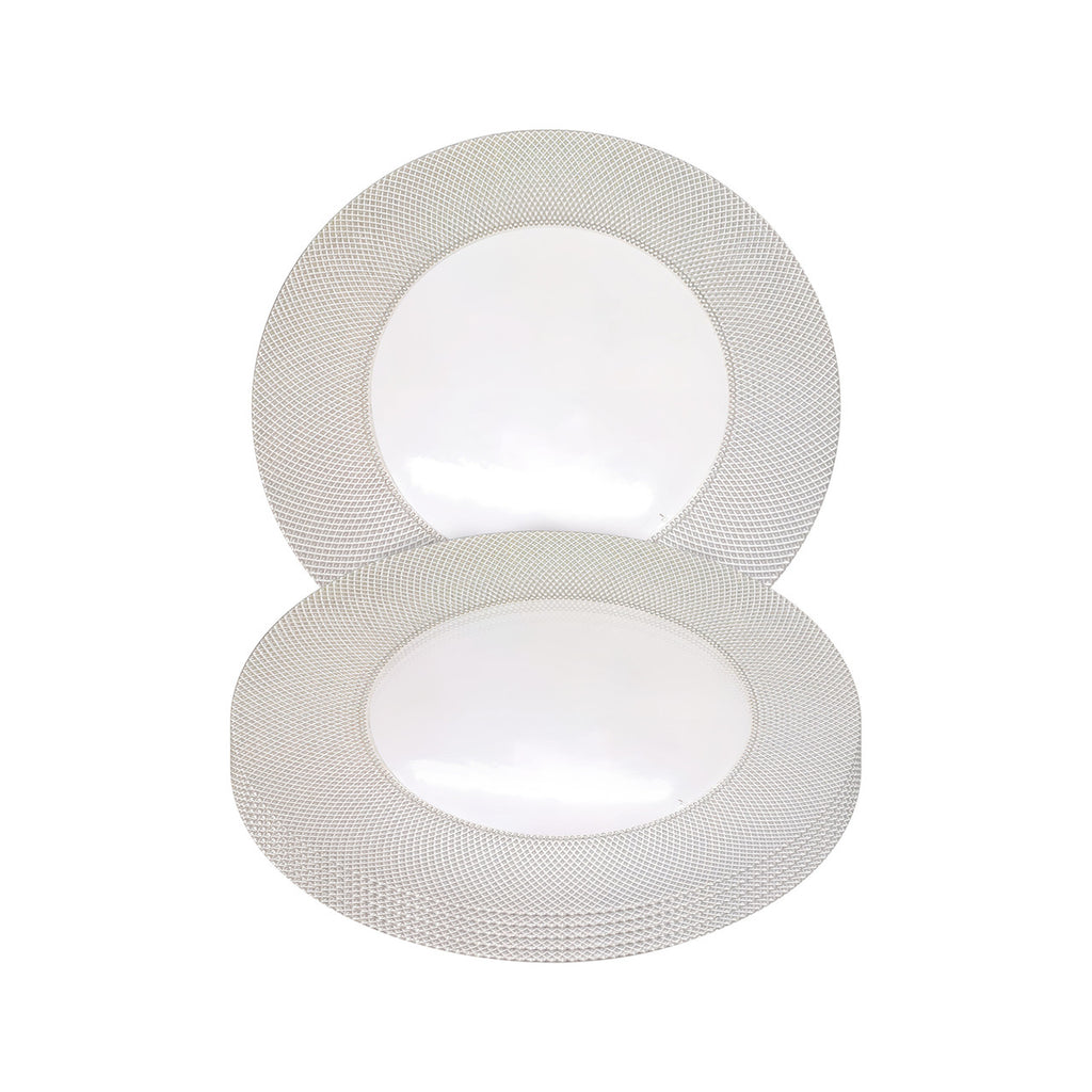 Round Charger Plate - Checkered Silver x 6