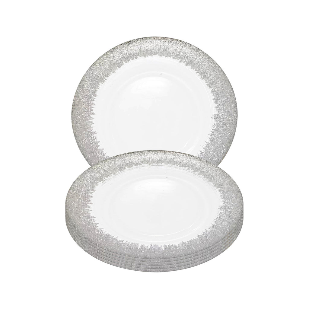 Round Charger Plate - Clear with Silver Textured Trim x 6
