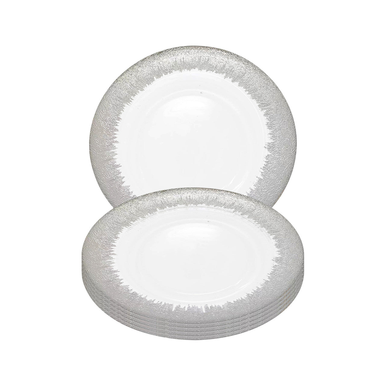 Round Charger Plate - Clear with Silver Textured Trim x 6