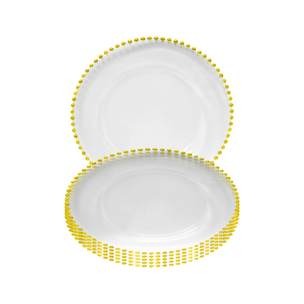 13" Round Charger Plate - Clear with Gold Beads