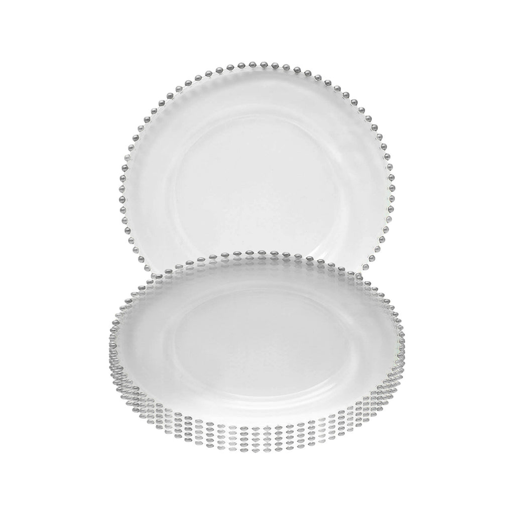 Round Charger Plate - Clear with Silver Beads x 6