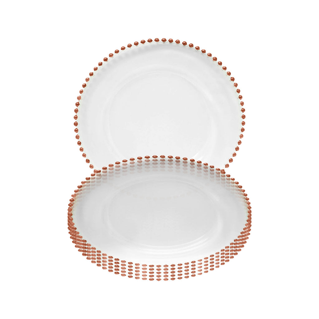 Round Charger Plate - Clear with Rose Gold Beads x 6
