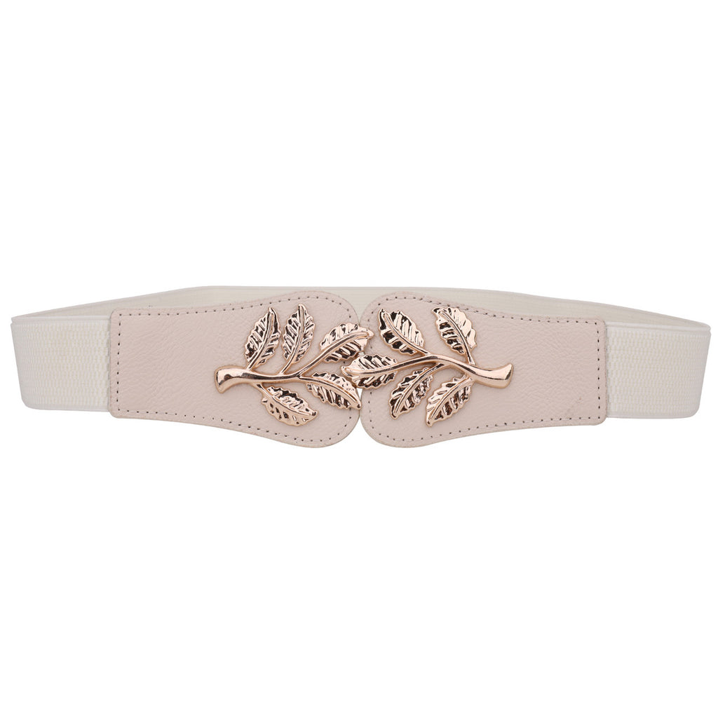 4cm Wide Belt - Tree Leaves Pattern - Ivory