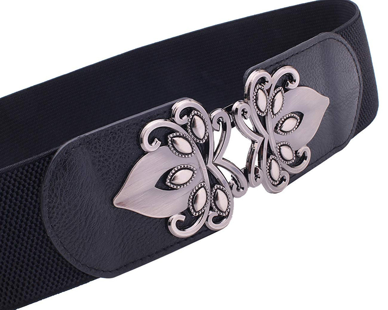Black Elasticated Clip on Belt with Detailed Buckle
