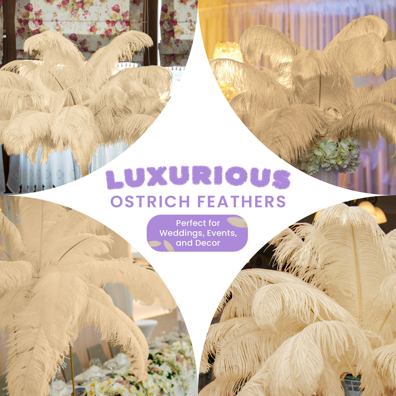 50-60cm Loose Ostrich Feathers, 5pcs - Gold