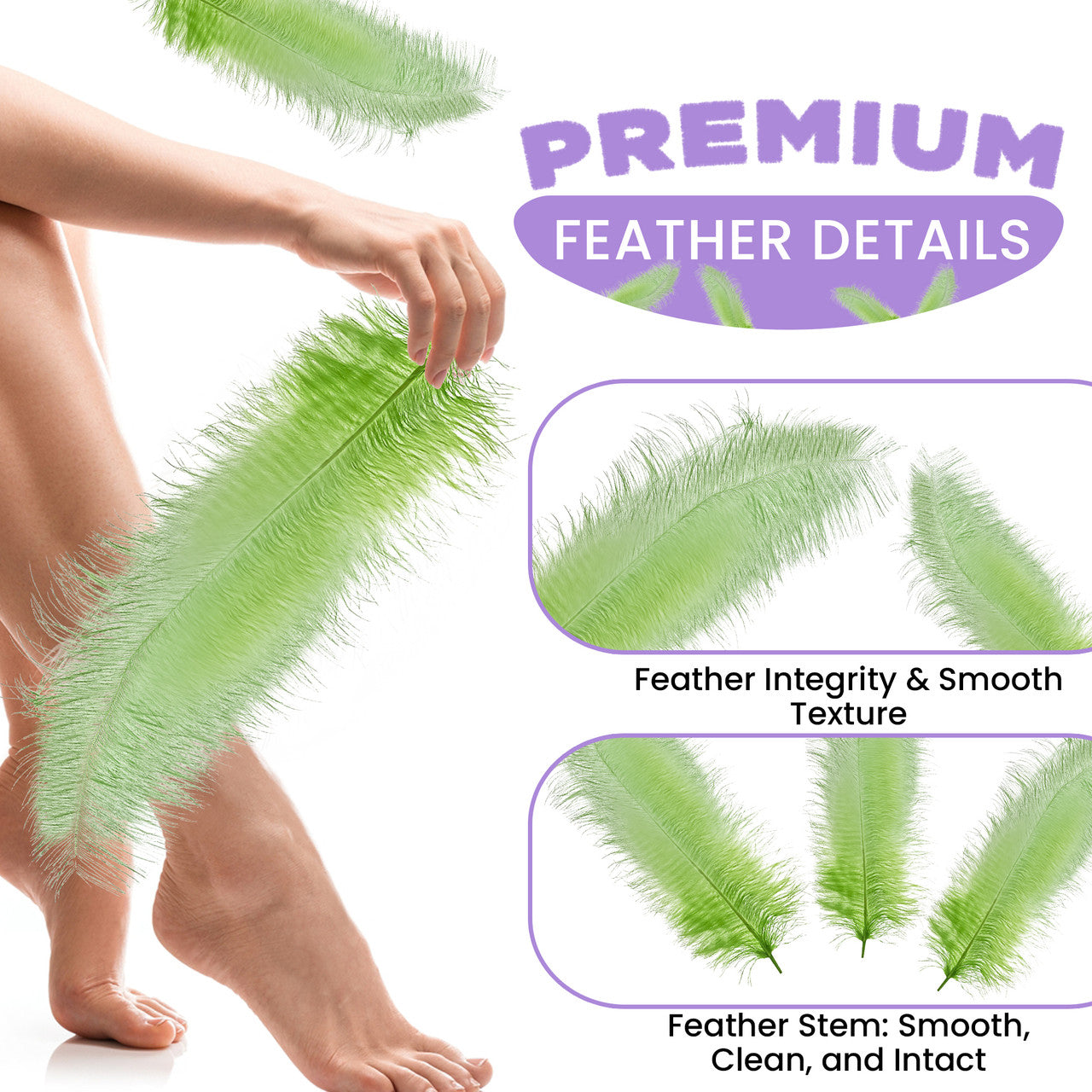 50-60cm Loose Ostrich Feathers, 5pcs - Mint