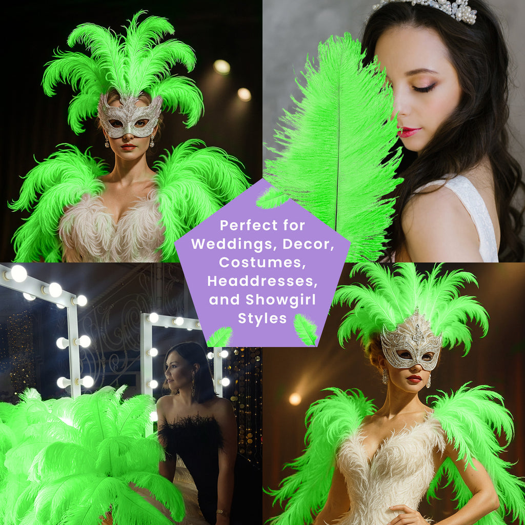 50-60cm Loose Ostrich Feathers, 5pcs - Green