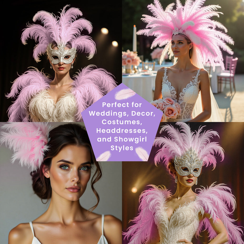 50-60cm Loose Ostrich Feathers, 5pcs - Baby Pink