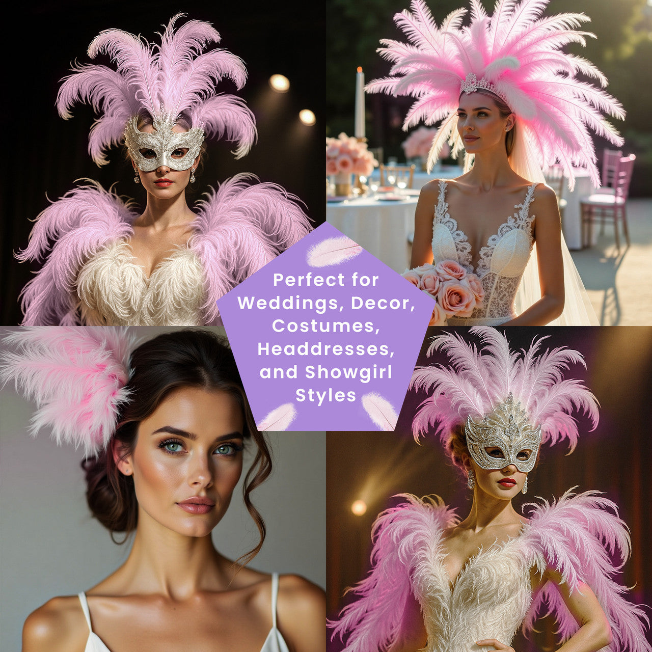 50-60cm Loose Ostrich Feathers, 5pcs - Baby Pink