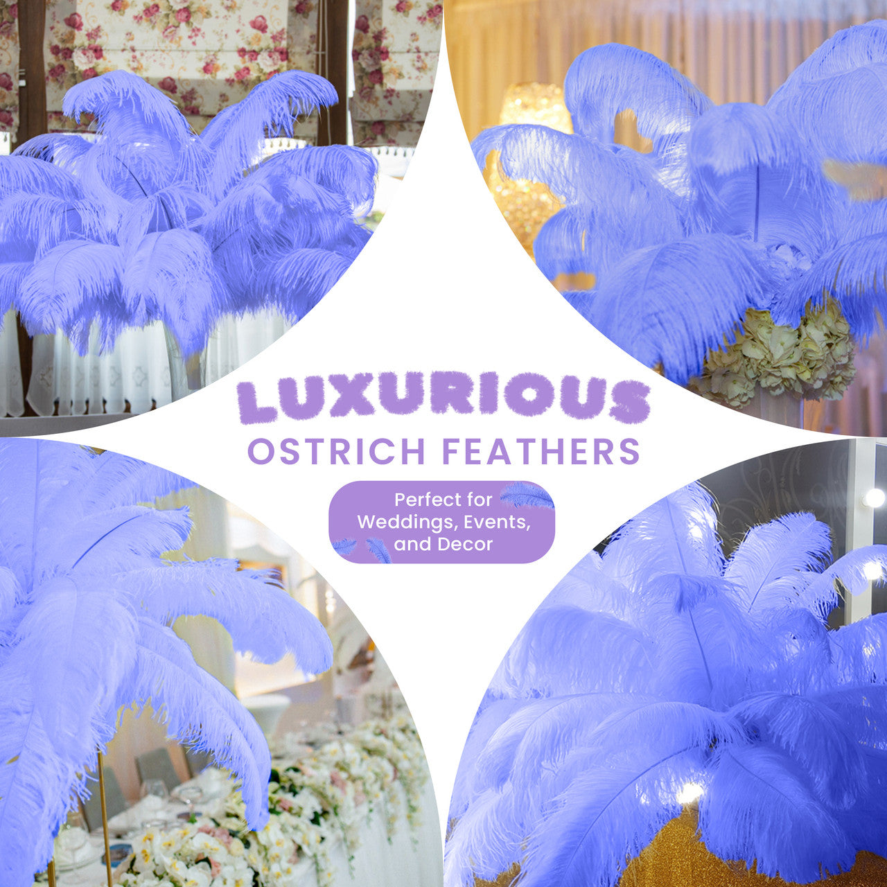 50-60cm Loose Ostrich Feathers, 5pcs - Royal Blue
