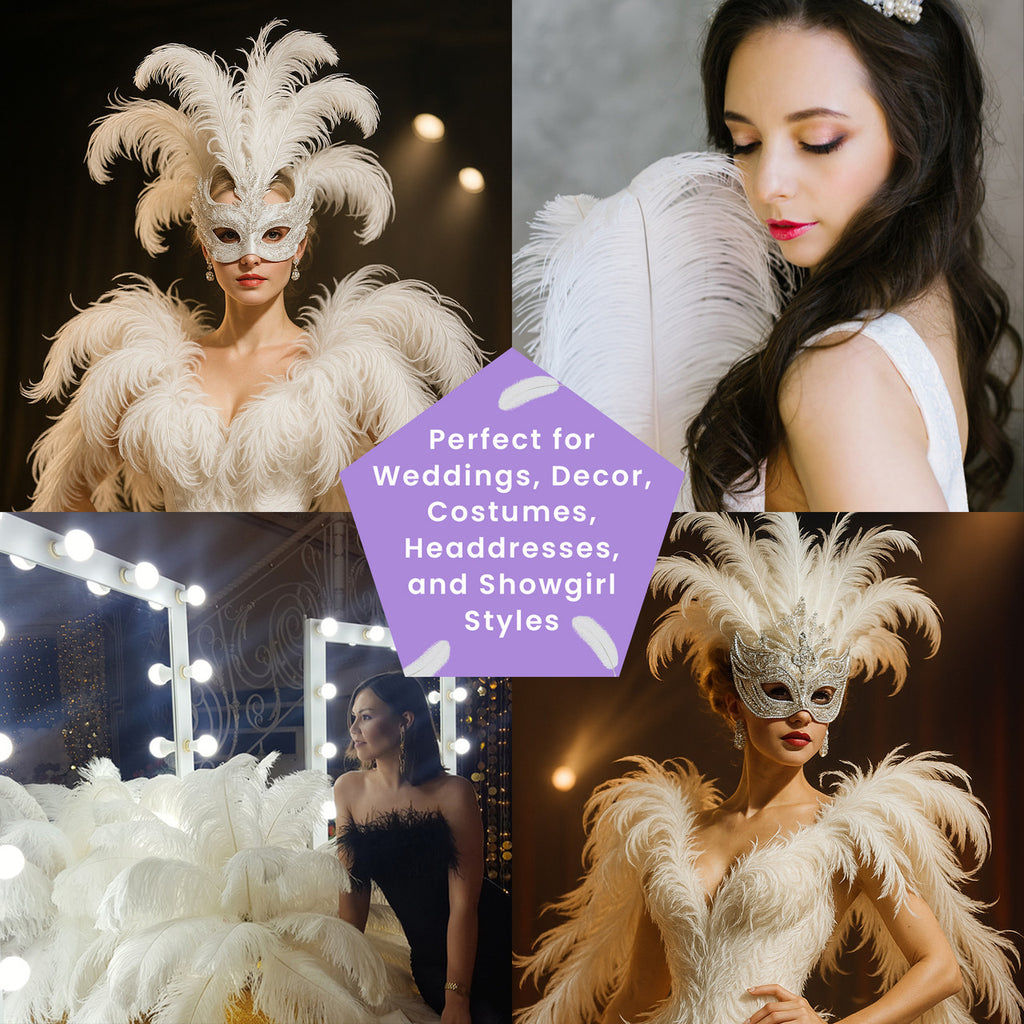 50-60cm Loose Ostrich Feathers, 5pcs - White