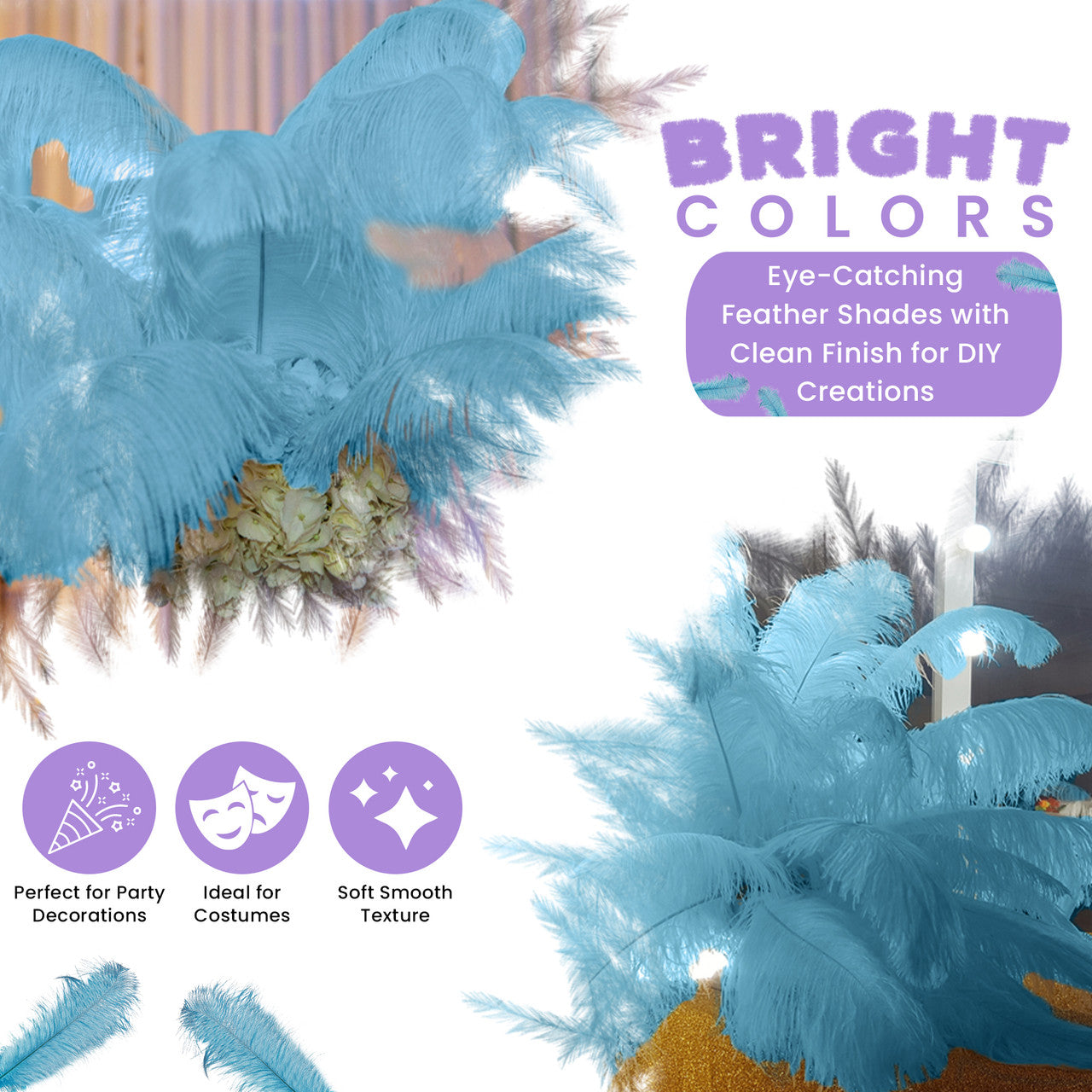 50-60cm Loose Ostrich Feathers, 5pcs - Turquoise