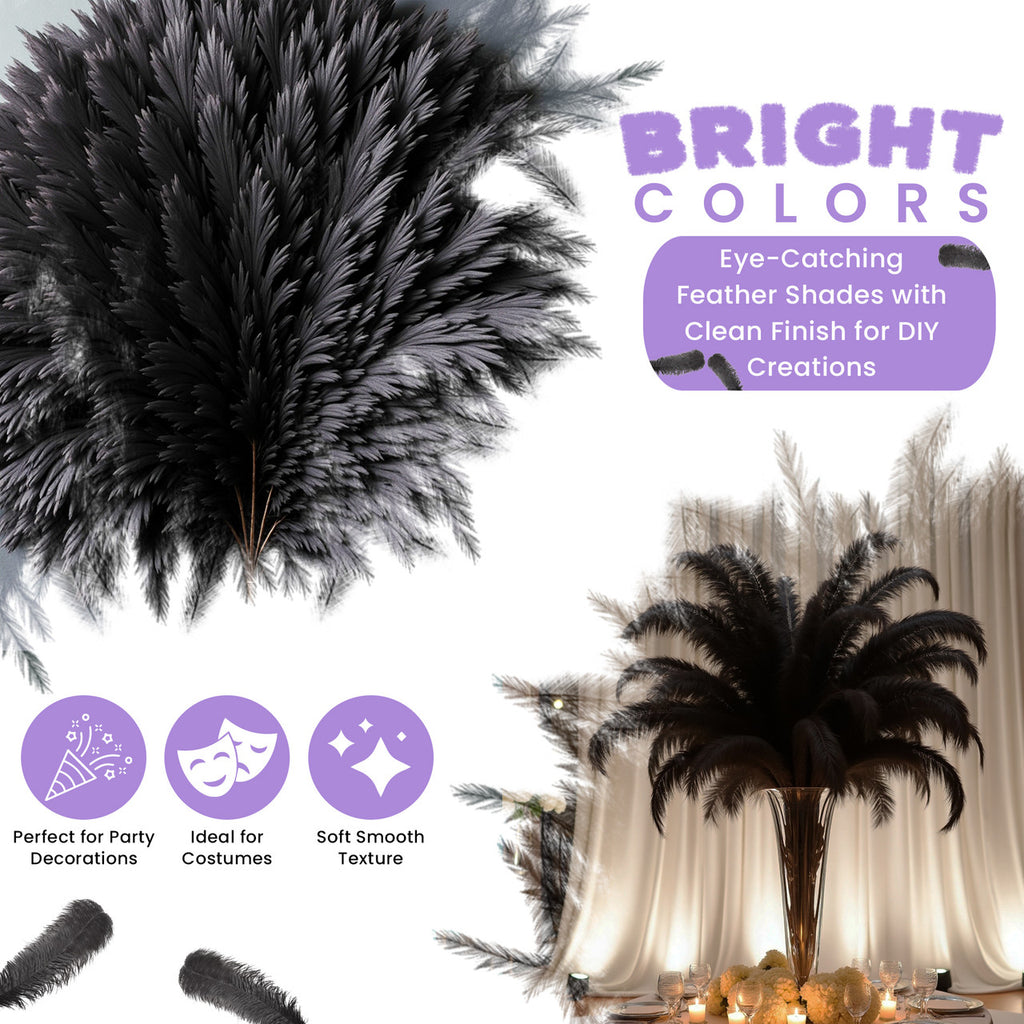 50-60cm Loose Ostrich Feathers, 5pcs - Black