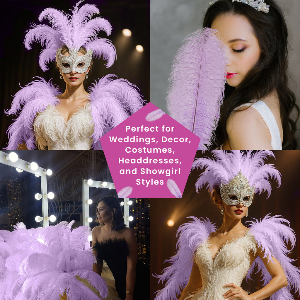 50-60cm Loose Ostrich Feathers, 5pcs - Lilac
