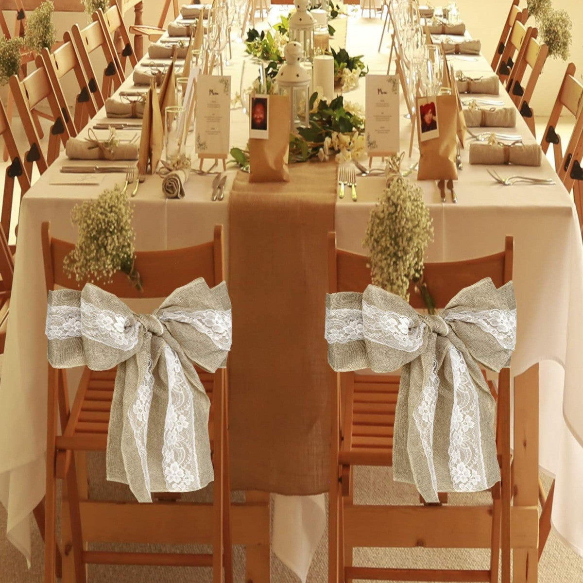 7" x 108" Plain Hessian with White Lace Chair Sash