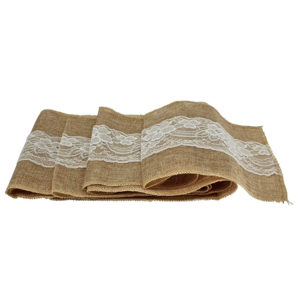 7" x 108" Plain Hessian with White Lace Chair Sash