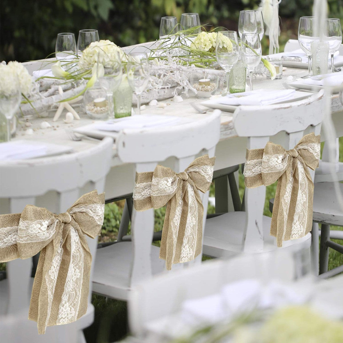 7" x 108" Plain Hessian with White Lace Chair Sash