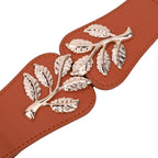 4cm Wide Belt - Tree Leaves Pattern - Brown