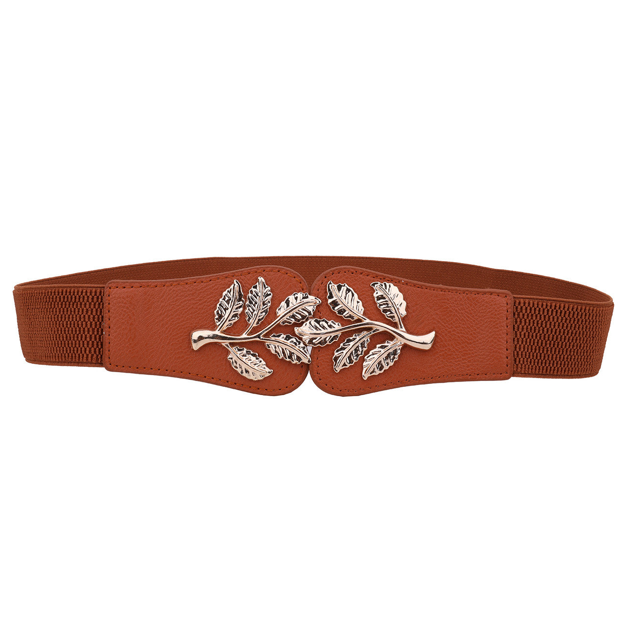 4cm Wide Belt - Tree Leaves Pattern - Brown