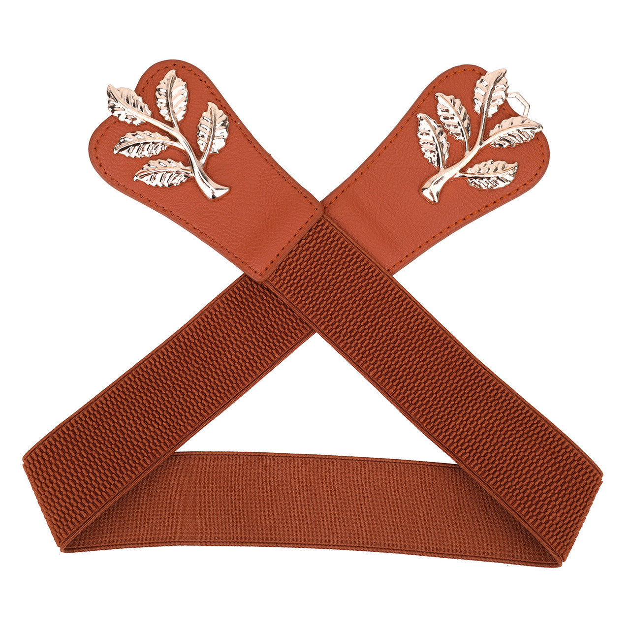 4cm Wide Belt - Tree Leaves Pattern - Brown