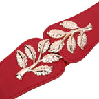 4cm Wide Belt - Tree Leaves Pattern - Red