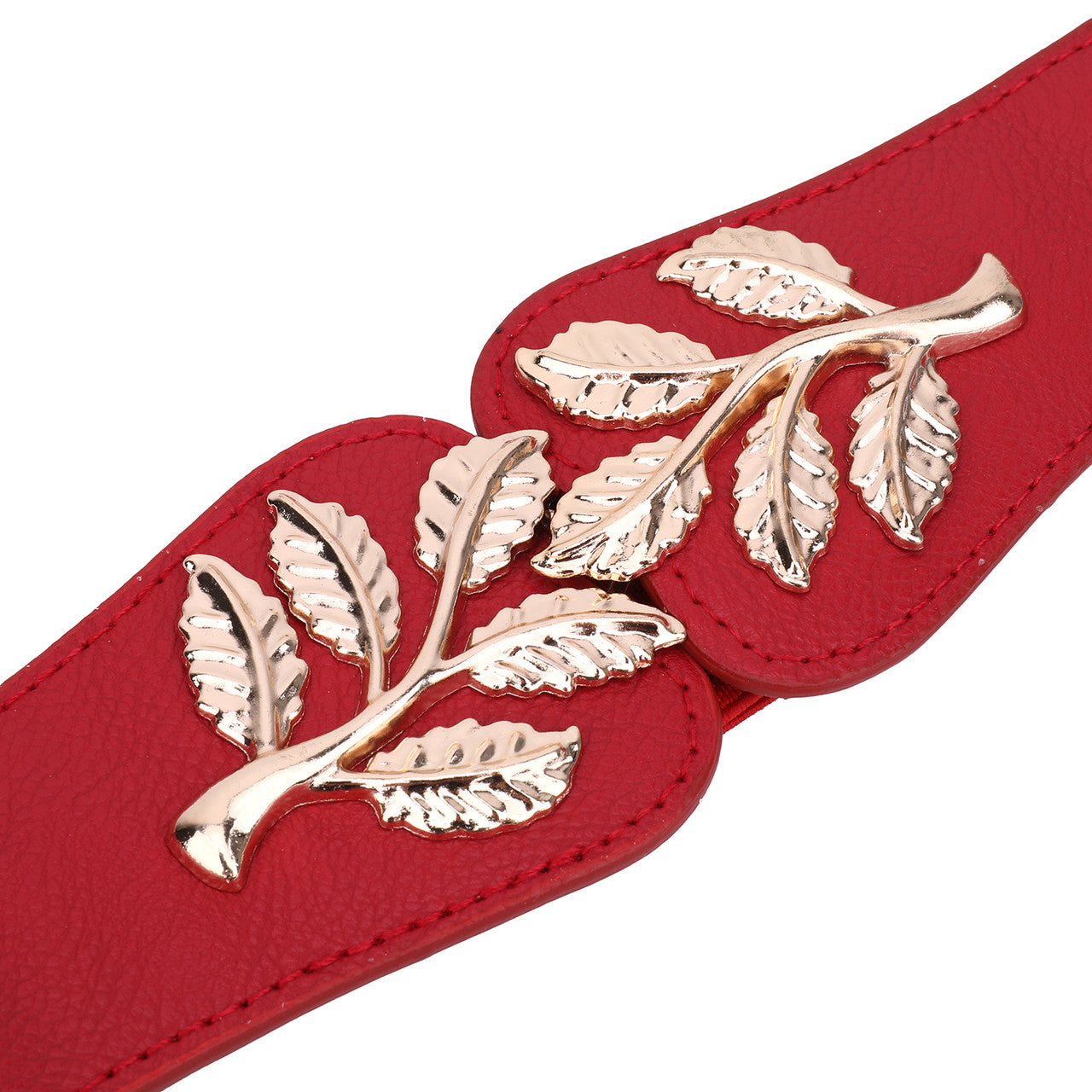 4cm Wide Belt - Tree Leaves Pattern - Red