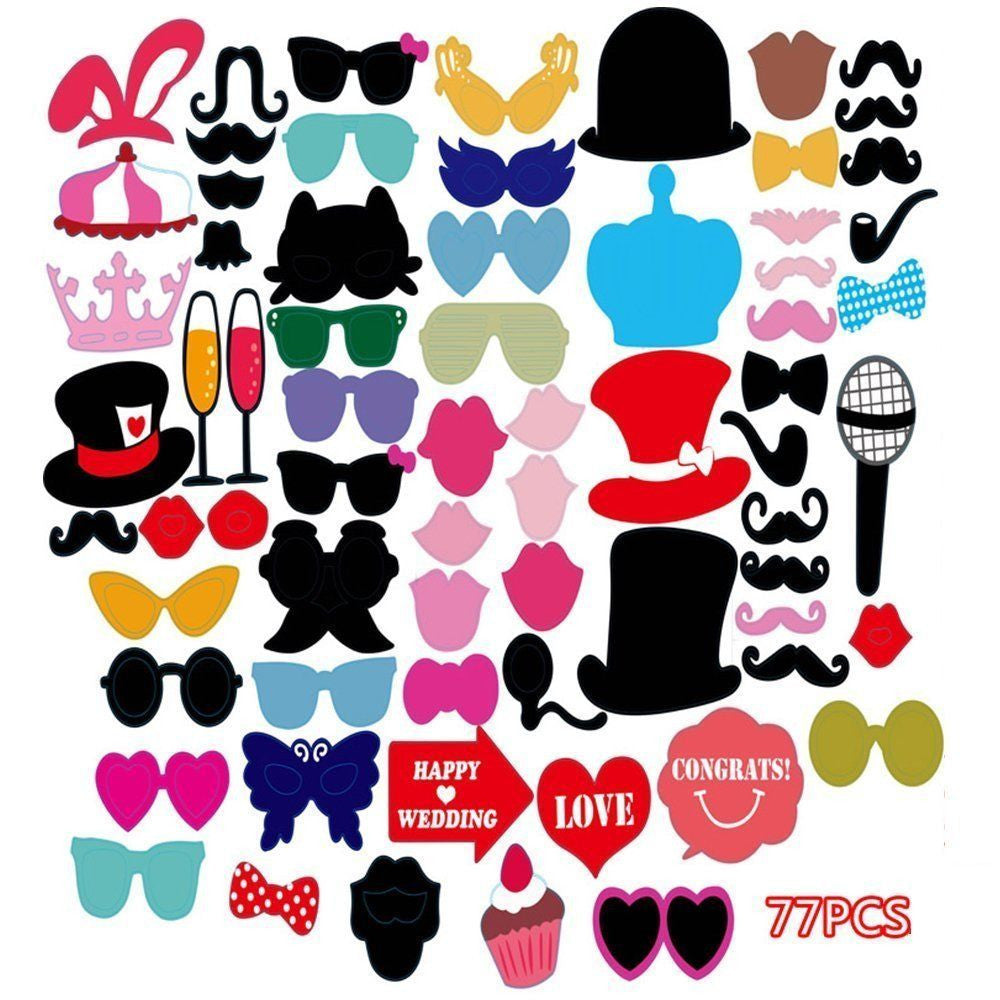 77pc Wedding Photo Booth Cardboard Party Props